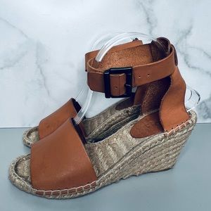 Sundance Picon cognac leather espadrille wedge ankle strap sandals size 8